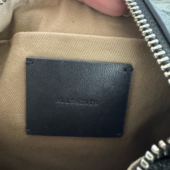 All Saints Glossy Grey Leather Eve Crossbody Bag with Silver Chain - Picture 5 of 8